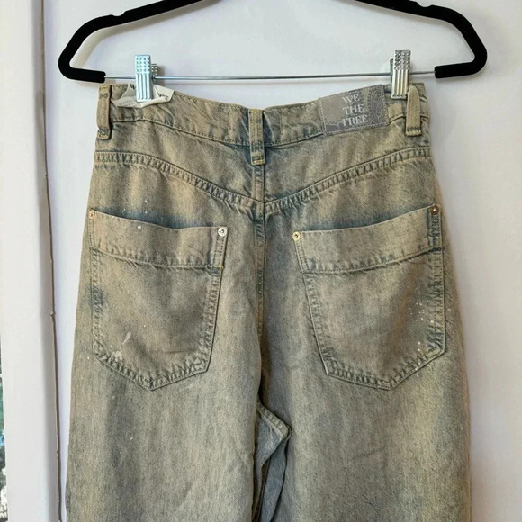 NWT Free People Old West Slouchy Jeans Wide Leg Denim We The Free Blue Tan 28 - Picture 9 of 17